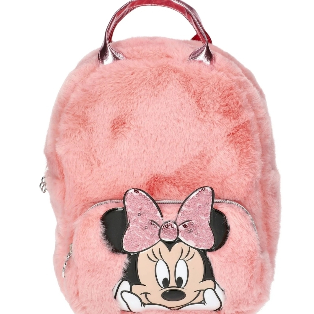 Pink Minnie Mouse Girls Faux Fur Mini Backpack-NEW